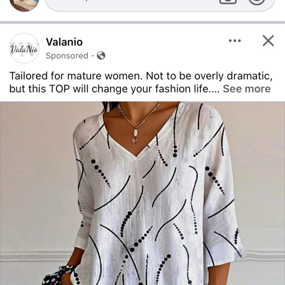 White and Black Patterned Women's Blouse